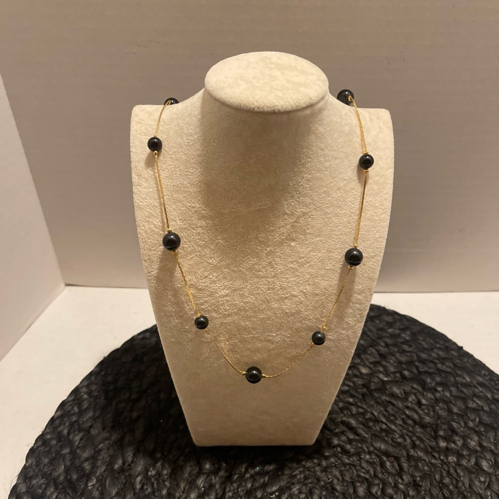 Vintage Trifari Gold tone Chain Necklace with Black Bead Accents 24” - Picture 7 of 8